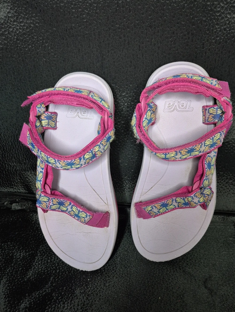 Teva Girl's 1 Pink Strappy Sandals with Multicolor Woven Detail